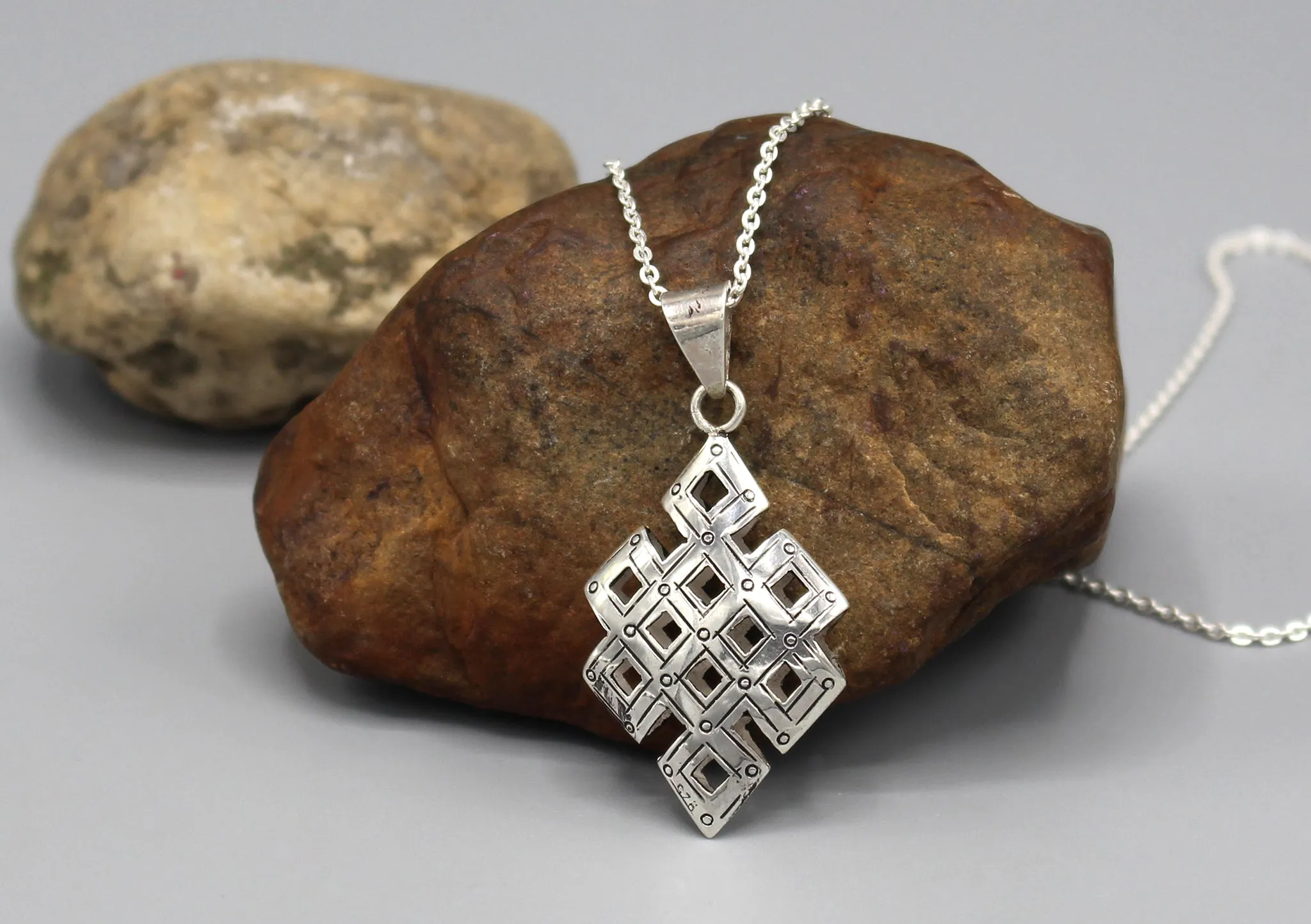 Tibetan Endless Knot Silver Pendant