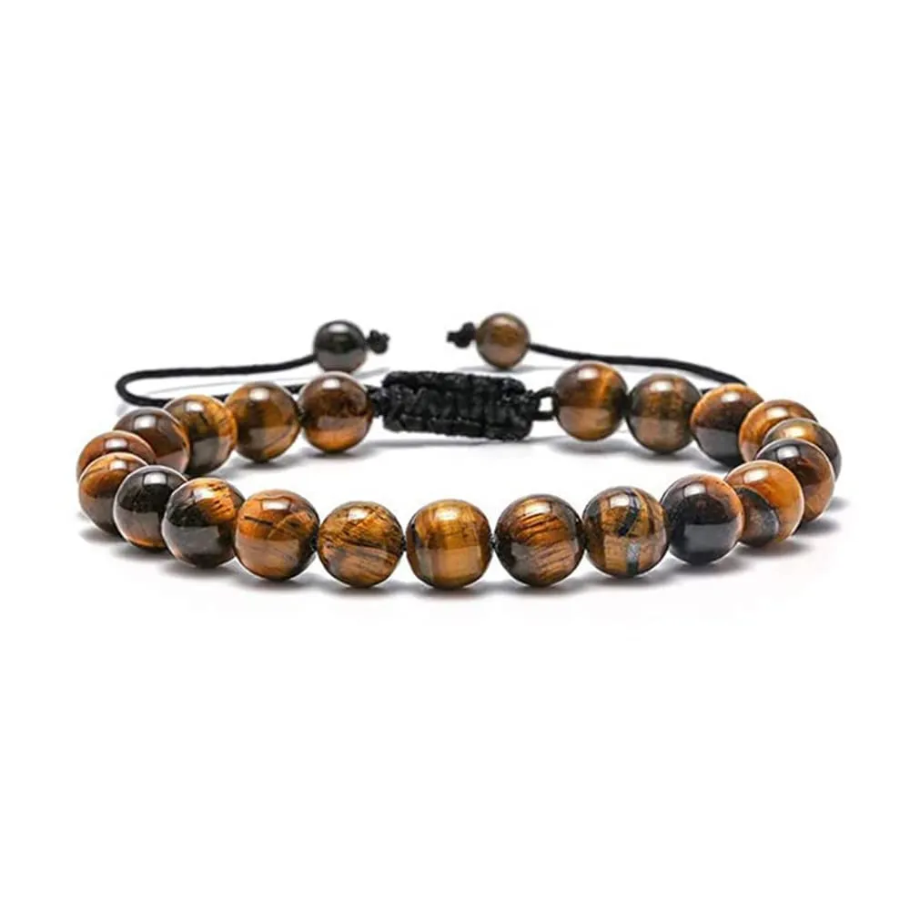 Tiger's Eye Bracelet For Men | Handmade Womens Mens 8mm Natural Gemstone Friendship Adjustable Bracelet