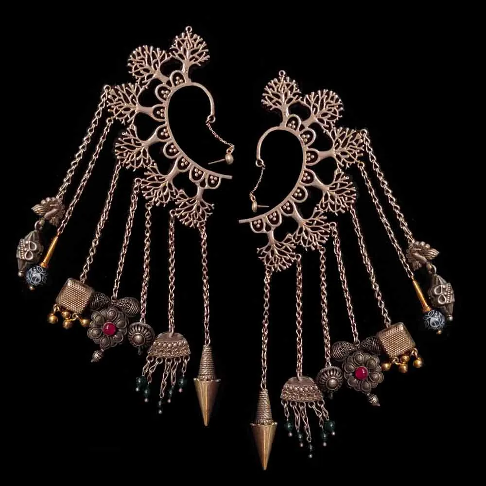 Tree Designed Ear Cuff With Different Charms