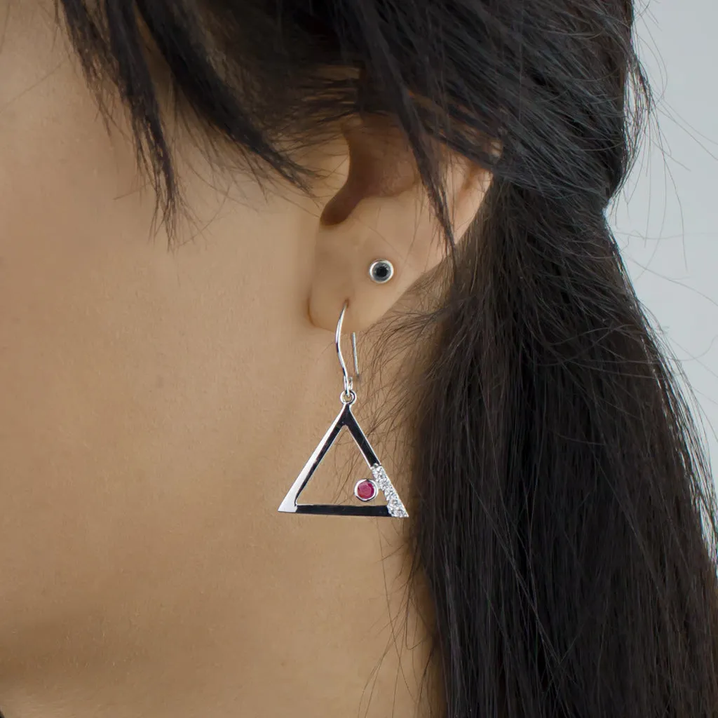 Triangulo: Ruby & Diamond Drop Earrings