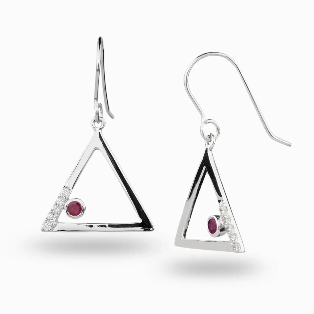 Triangulo: Ruby & Diamond Drop Earrings