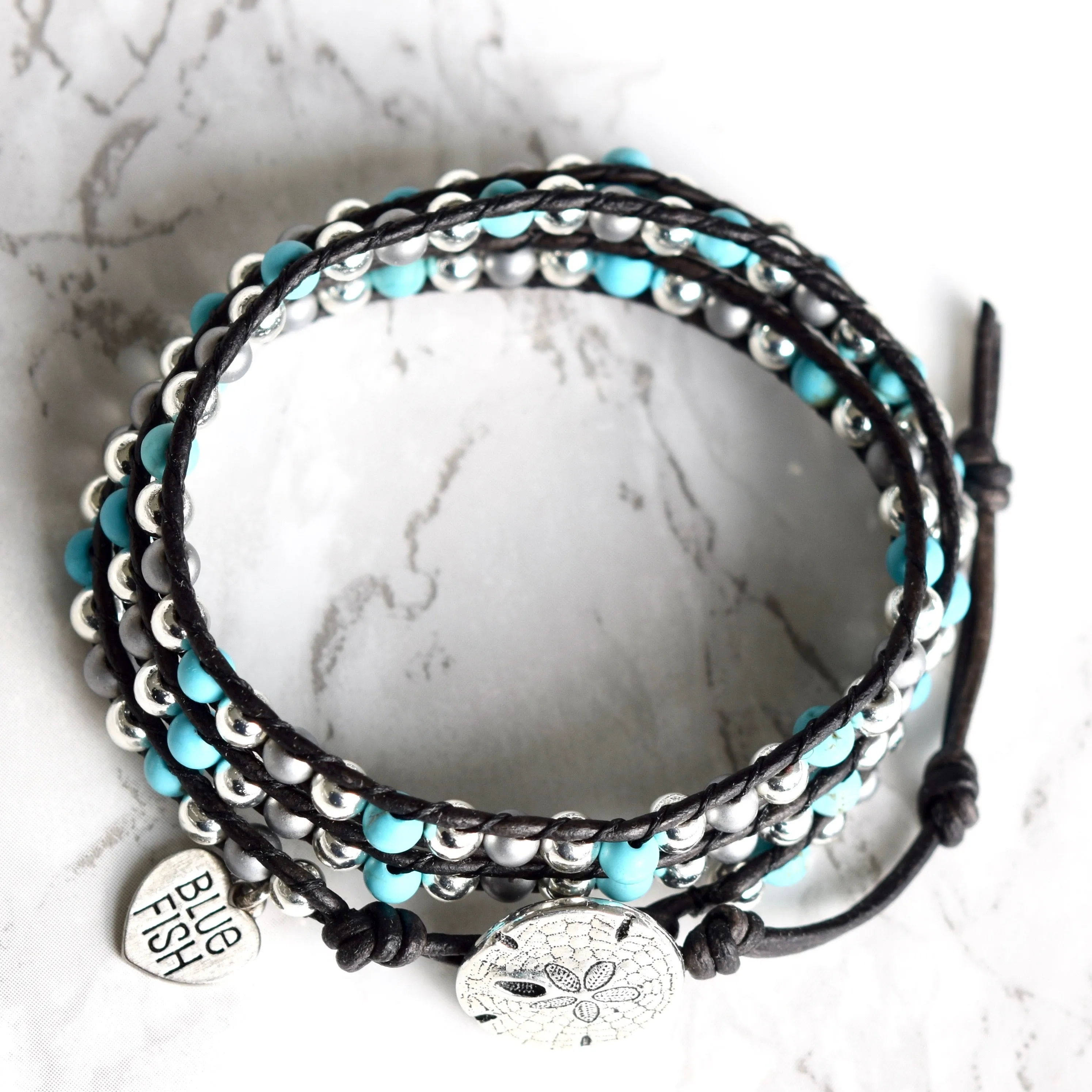 Turquoise Howlite & Silver Mixed Wrap Bracelet