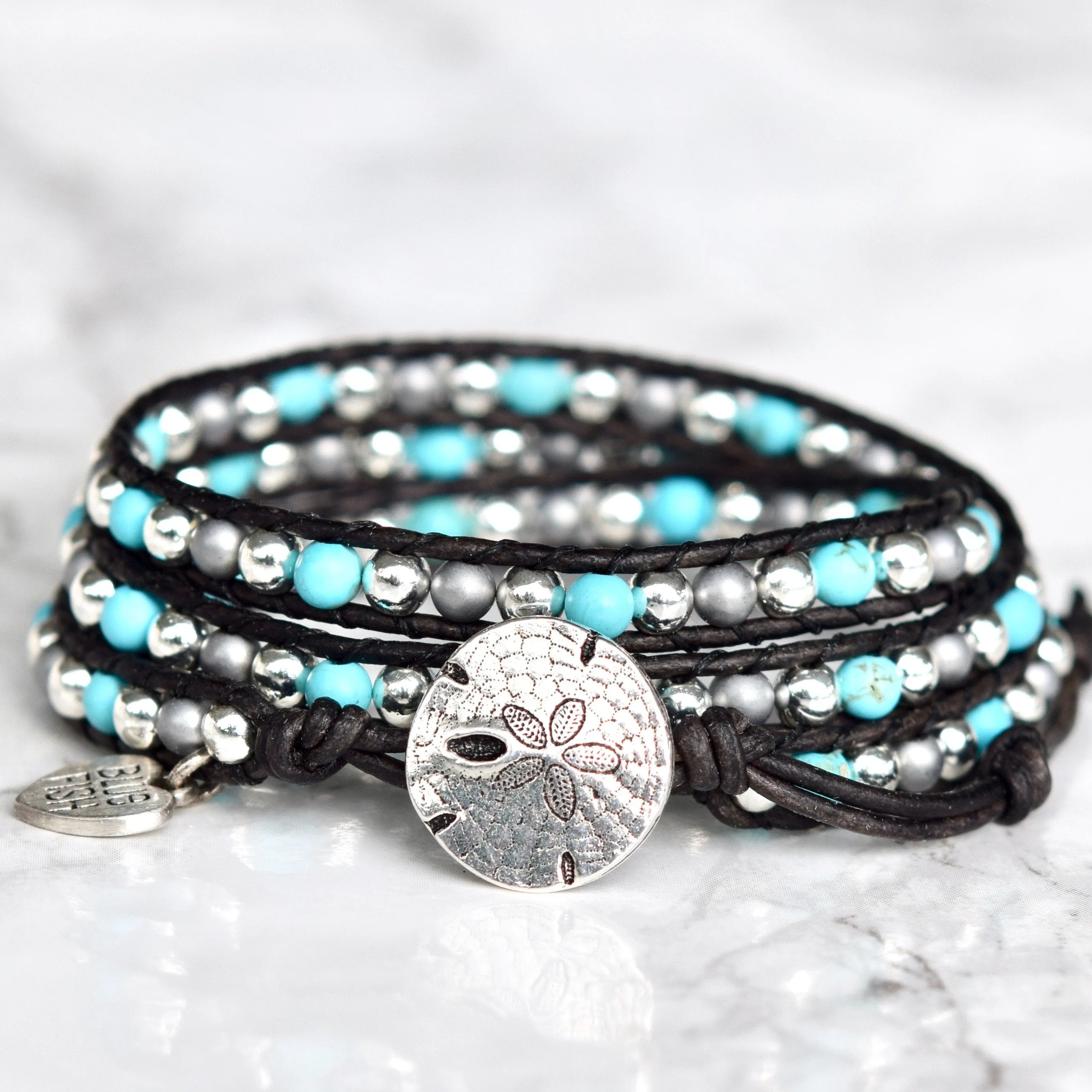 Turquoise Howlite & Silver Mixed Wrap Bracelet