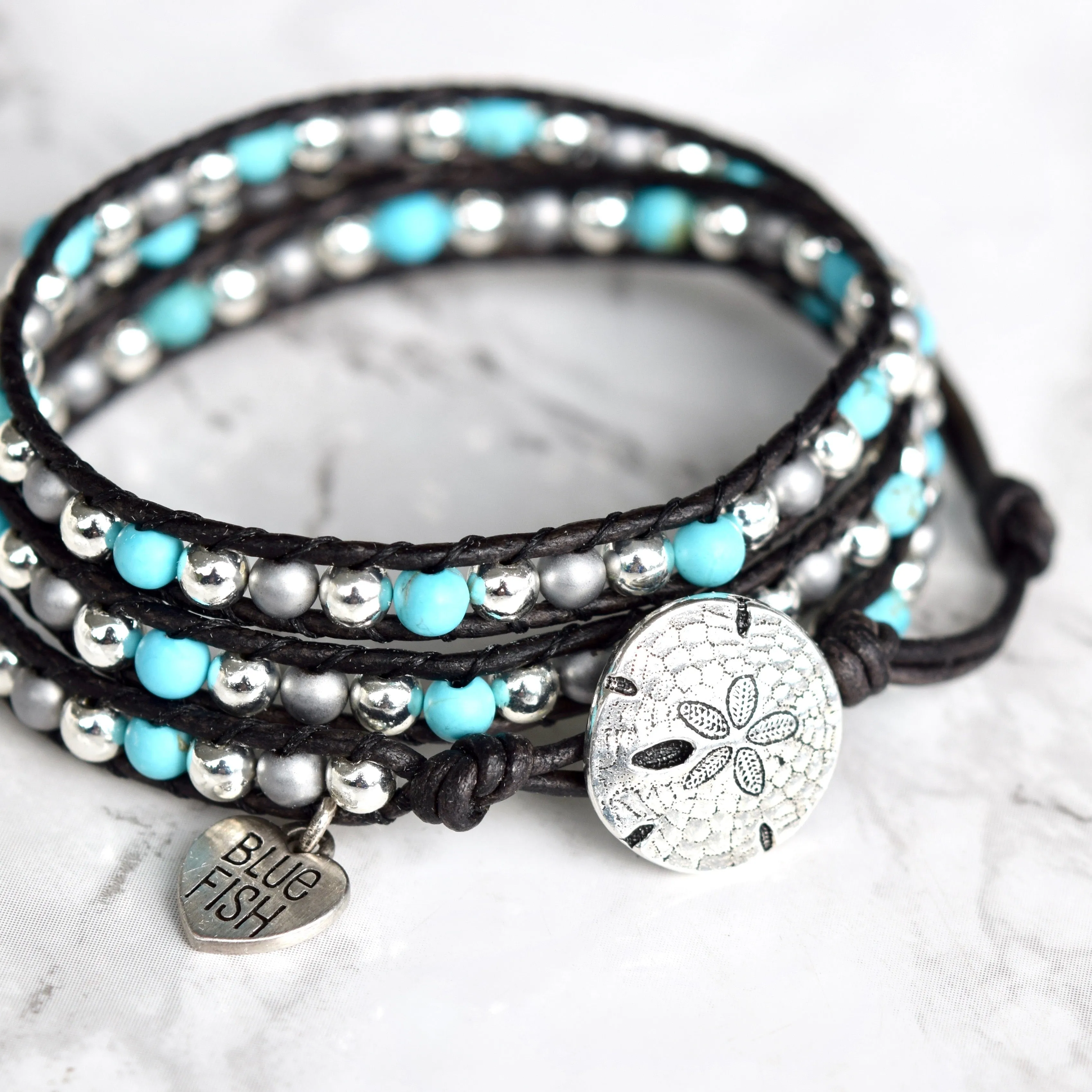 Turquoise Howlite & Silver Mixed Wrap Bracelet
