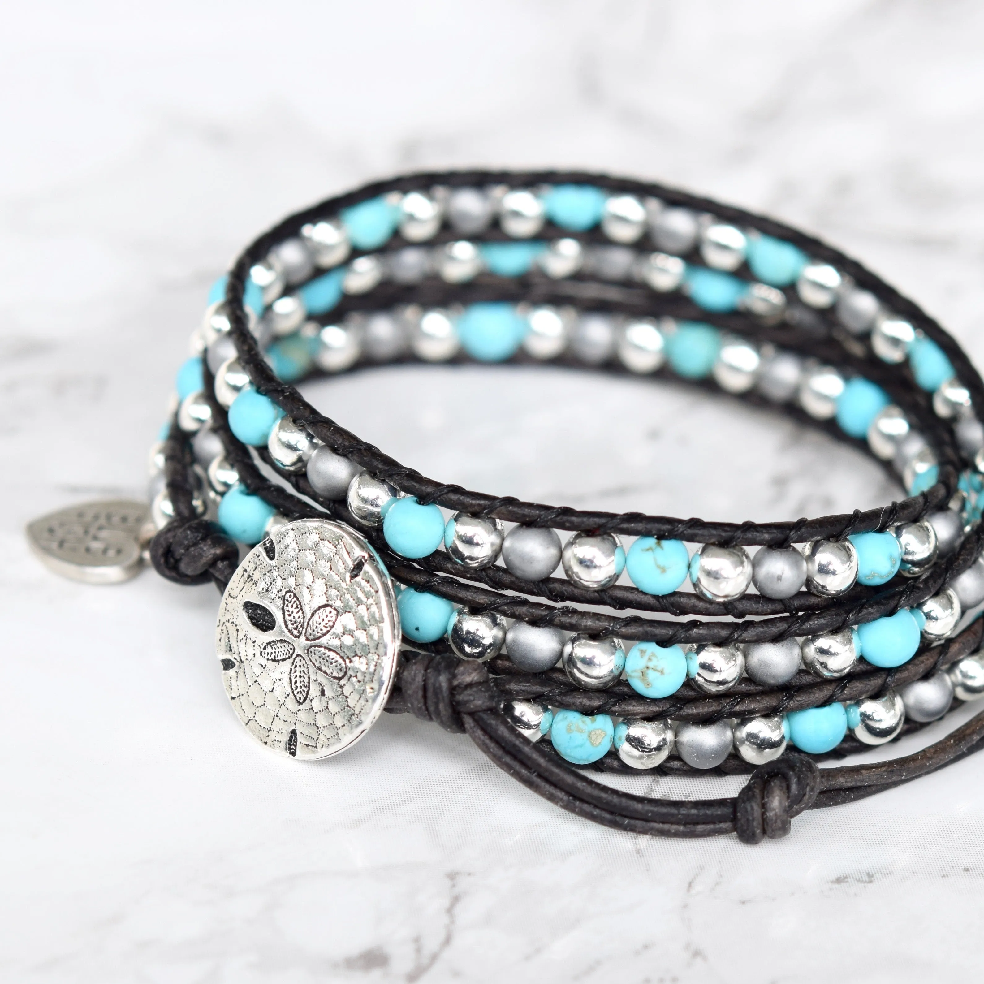 Turquoise Howlite & Silver Mixed Wrap Bracelet