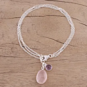 Twinkling Harmony Silver Rose Quartz Amethyst Bracelet
