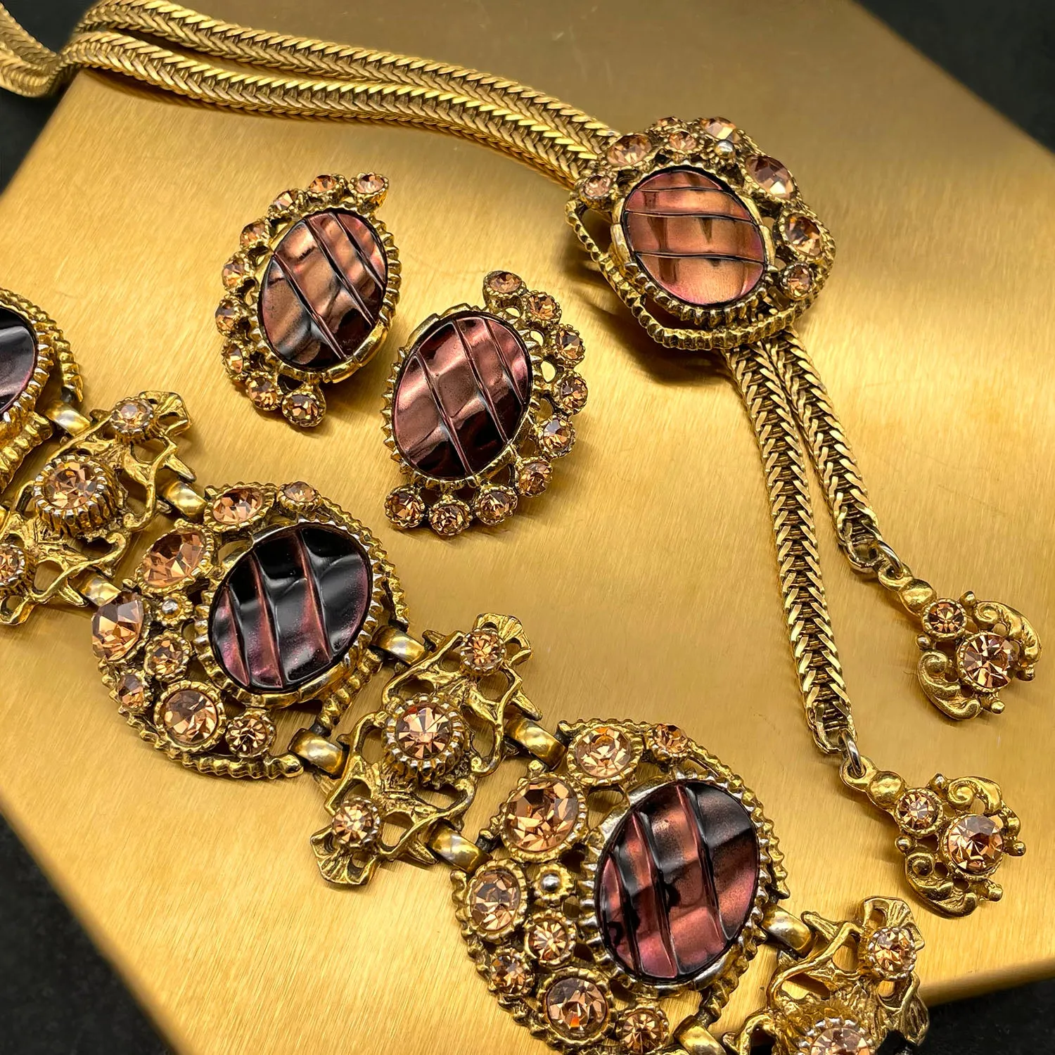 【USA輸入】ヴィンテージ SELRO ブロンズ トパーズ ビジュー ブレスレット/VINTAGE SELRO BRONZE TOPAZ BIJOU Bracelet