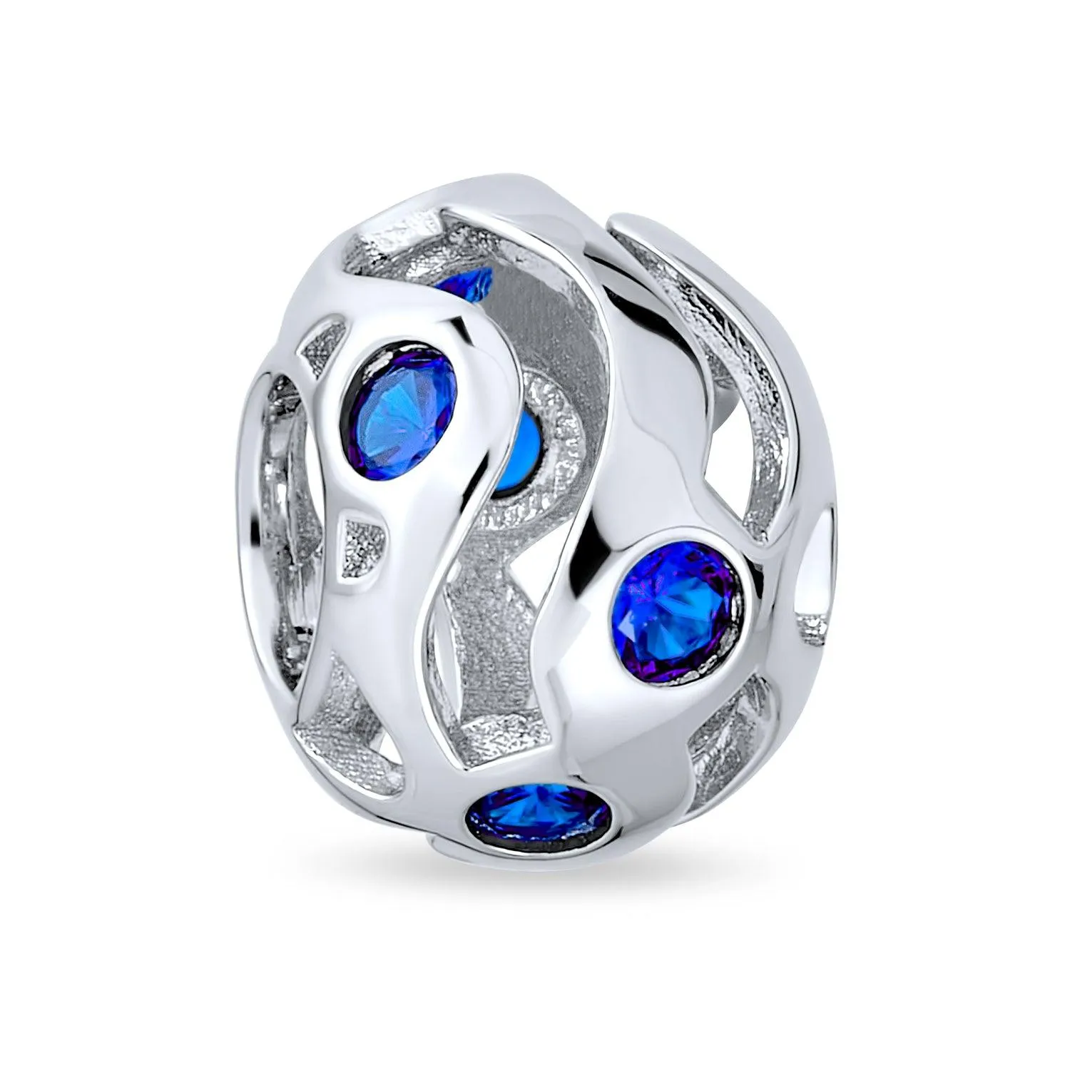 Wave Cubic Zirconia Charm Bead Simulated Sapphire or Amethyst Sterling Silver