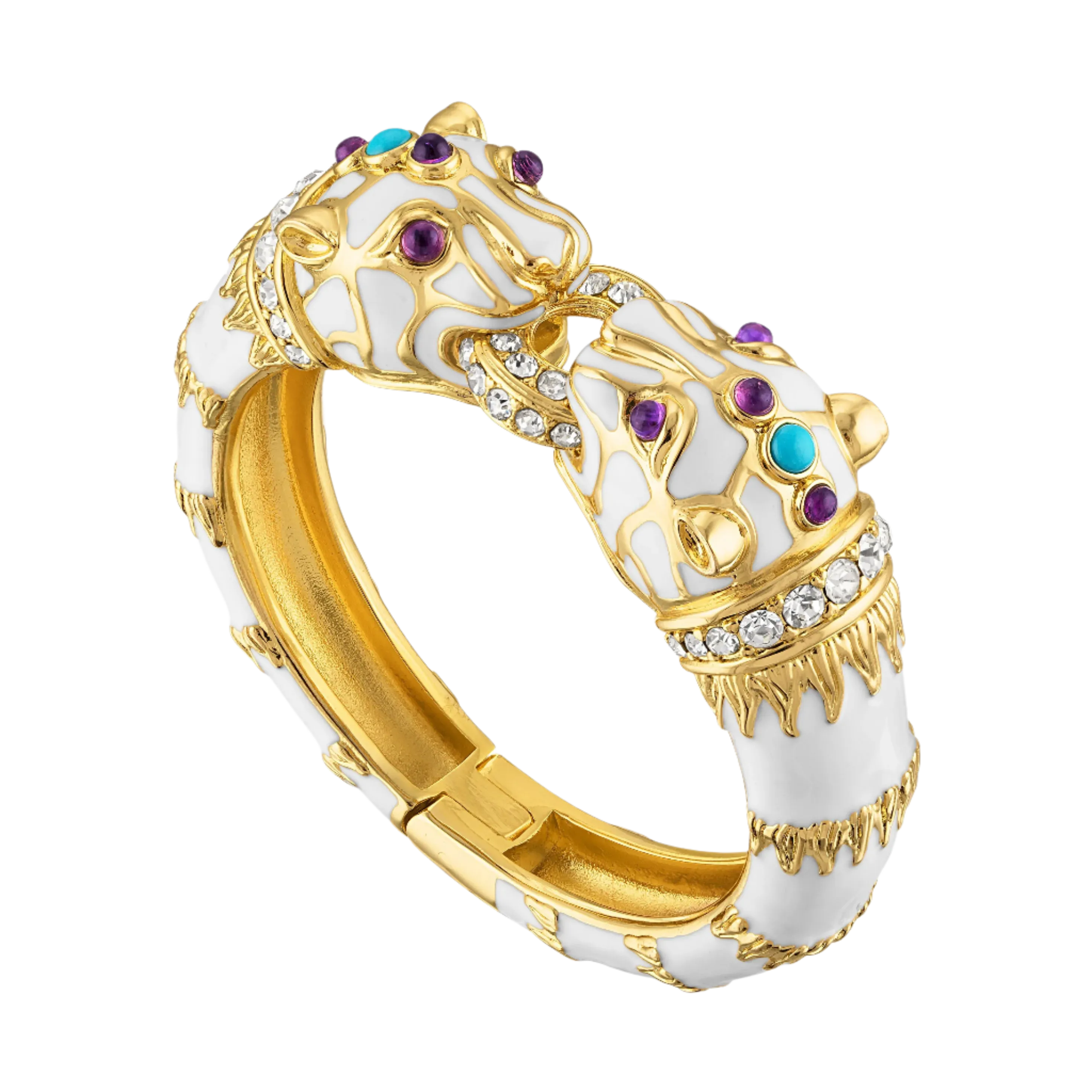 White Enamel Double Panther Bracelet