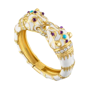White Enamel Double Panther Bracelet