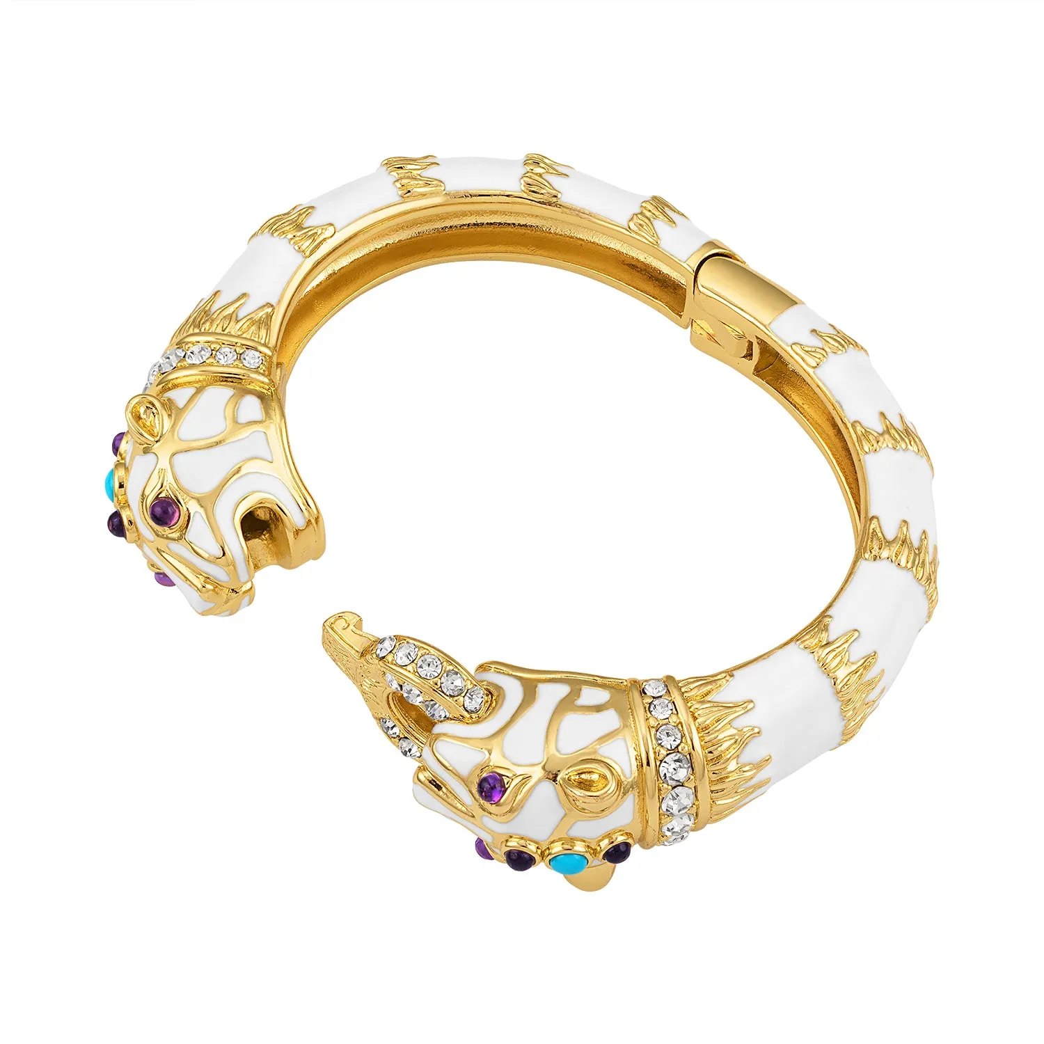 White Enamel Double Panther Bracelet