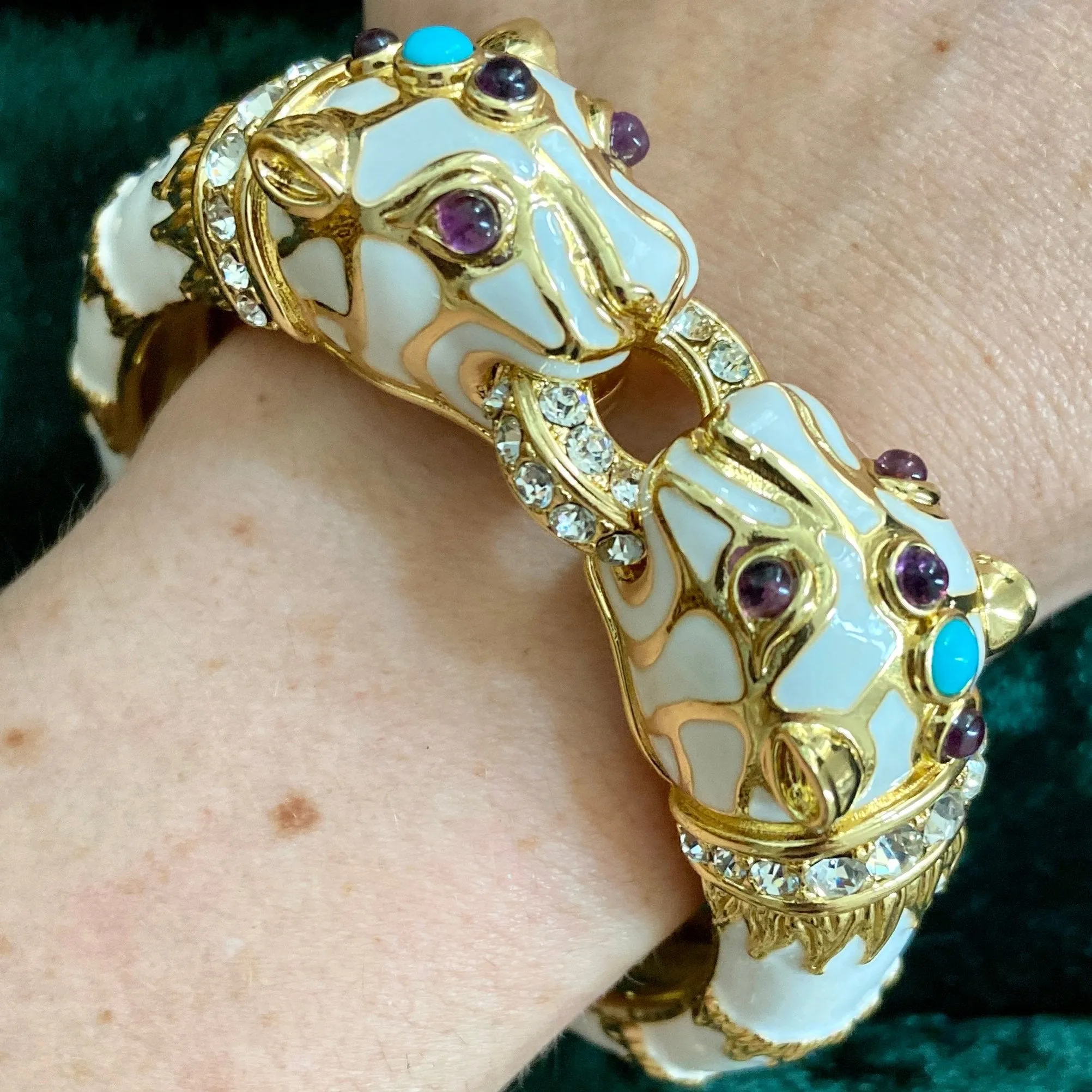 White Enamel Double Panther Bracelet