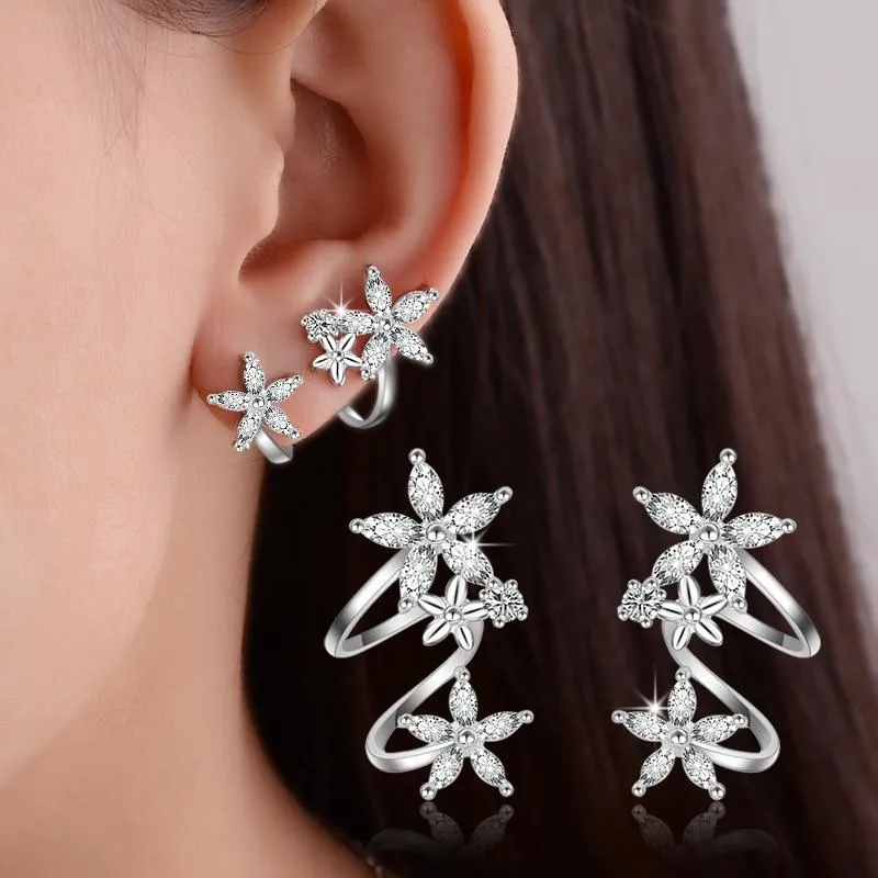 Women  Sterling Silver Zircon Butterfly Star Flower Stud Earrings