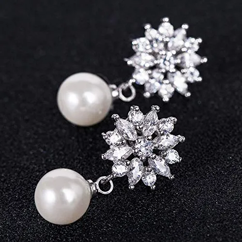 Yellow Chimes Drop Earrings for Women Crystal Flower Pearl Silver Plated Pearl Drop Earrings for Women and Girls