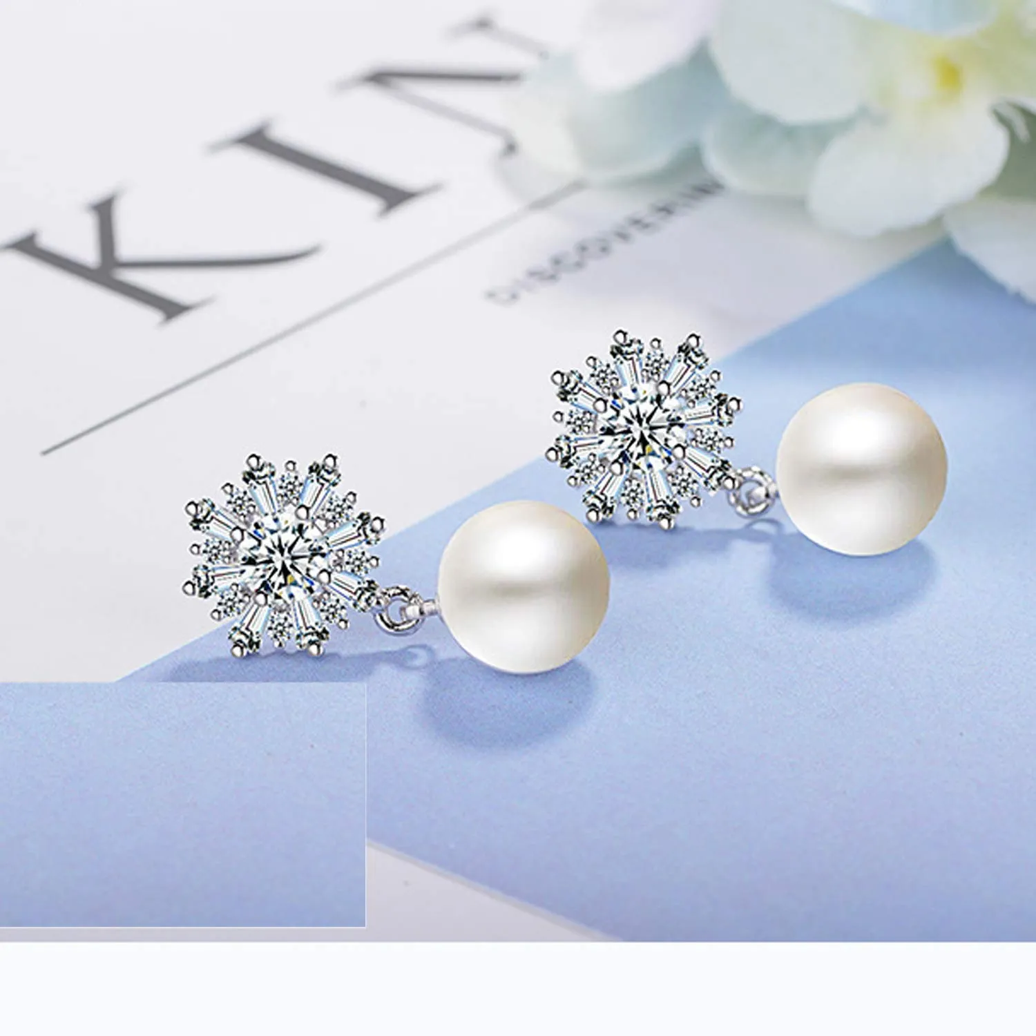 Yellow Chimes Drop Earrings for Women Crystal Flower Pearl Silver Plated Pearl Drop Earrings for Women and Girls