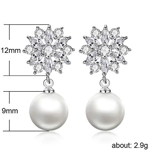 Yellow Chimes Drop Earrings for Women Crystal Flower Pearl Silver Plated Pearl Drop Earrings for Women and Girls