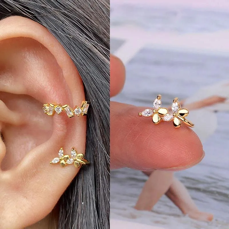 Zircon Adorned Ear Cartilage Clip-On Cuff Earrings